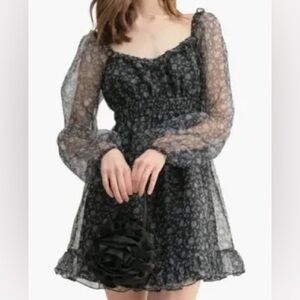 All in Favor Black Floral Long Sleeve Dress